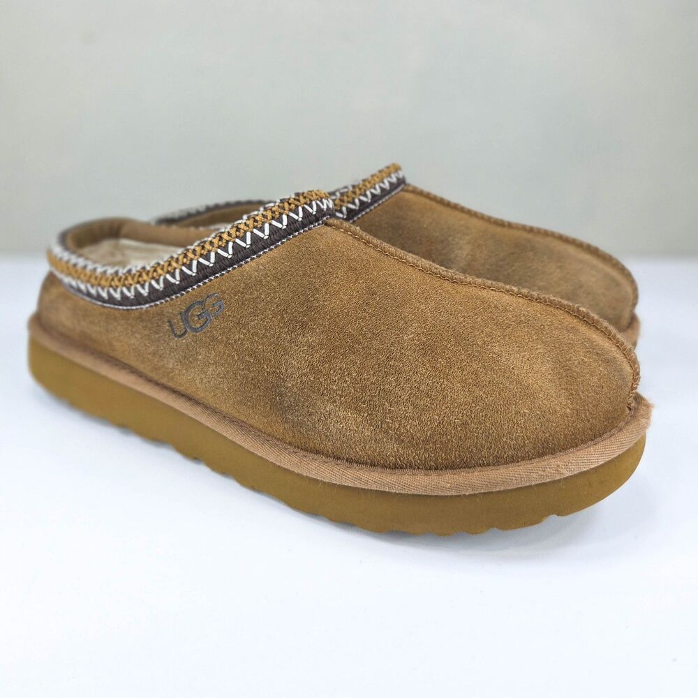 UGG Tasman Chestnut Brown Suede Sheepskin Lined Slippers Womens Sz 11
